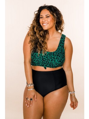 Geknotetes Bikini-Set mit grünem Leopardenmuster vorne