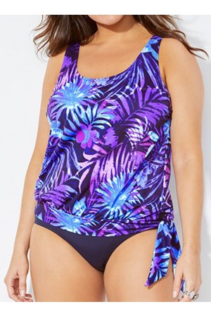 Blouson-Tankini-Set mit U-Ausschnitt und seitlicher Bindung