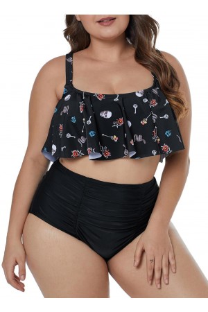 Tropical Jungle Crop Bikini-Set mit hoher Taille