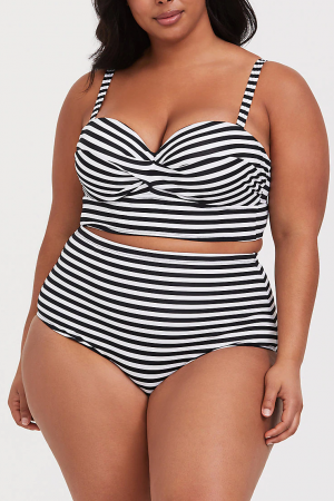 Gestreiftes Twist-Bikini-Set mit herzförmigem Ausschnitt