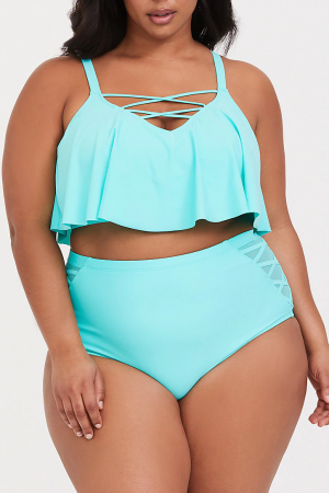 Mintfarbenes Bikini-Set mit Volants und Riemchenausschnitt