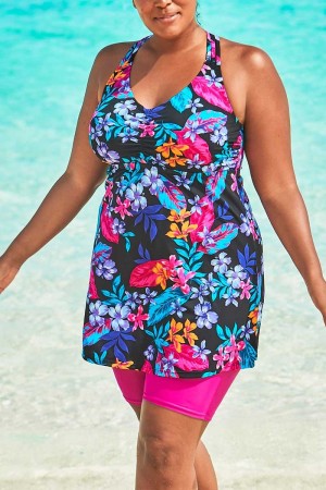 Geflochtenes Tankini-Set mit Blumenmuster in längerer Länge