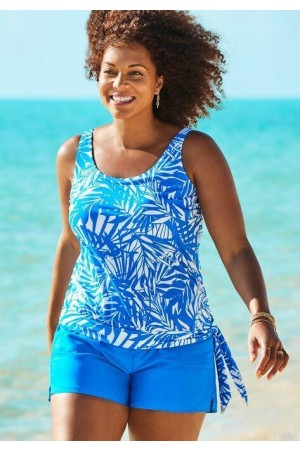 Blaues Blouson Tankini Set mit Seitenbindung