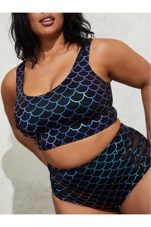 Schwarzes Meerjungfrauen Bikini Set mit U-Ausschnitt