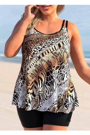Tankini-Set mit U-Ausschnitt und Animal-Print