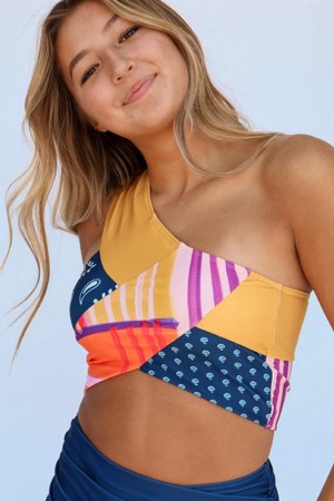 Sportliches One-Shoulder-Colorblock-Bikini-Set