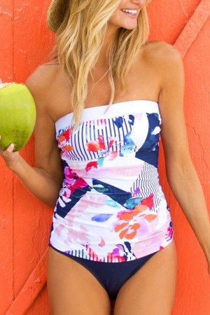 Tankini-Set mit Blumendruck und Stirnband