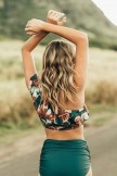 Ein-Schulter-Crop-Bikini-Set mit Blumendruck und hoher Taille
