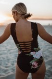 Floral Mesh Wide Straps High Neck Strappy One piece Swimsuit