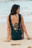 Deep Green Orchid Print One Piece Swimsuit