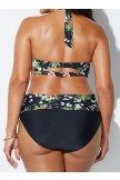 Black Floral Halter VNeck Bikini Set