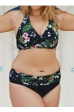 Black Floral Halter VNeck Bikini Set