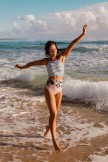 Stripe Strap Bikini Top With High Waist Floral Bottom