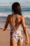 Stripe Strap Bikini Top With High Waist Floral Bottom