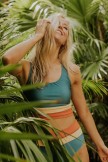 Blaugrünes Colorblock-Cut-Back-Bikini-Set