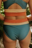 Blaugrünes Colorblock-Cut-Back-Bikini-Set
