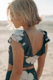 Gerüschtes Bikini-Set mit Smaragdblumen-Print