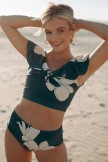 Gerüschtes Bikini-Set mit Smaragdblumen-Print