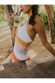 Colorful Scoop Neck Cross Back One Piece Swimsuit