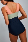 Square Neck Colorblock One Piece Swimsuit