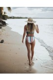 Active Streifen V-Hals Verstellbare Straps Criss-Cross Niedrige Taille Zweiteiliges Bikini-Set