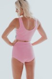 Pink Colorblock Buttoned Scoop Neck Bikini Set